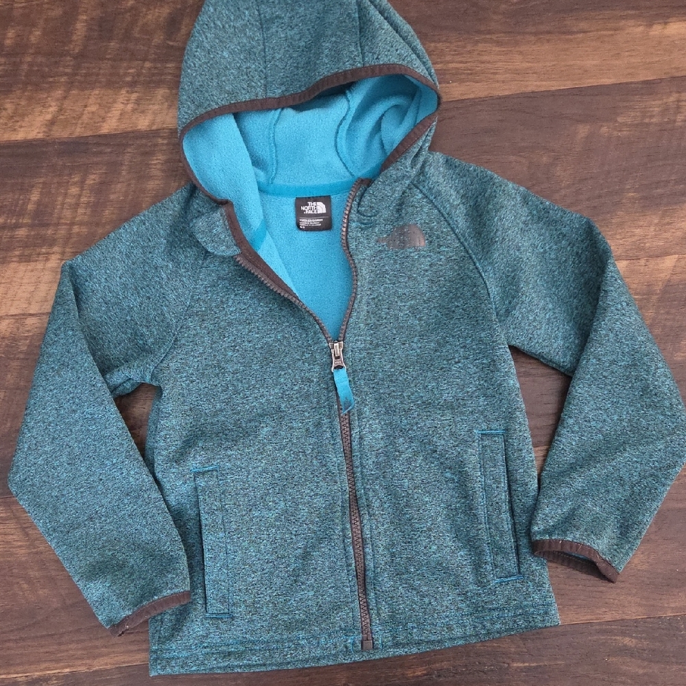 The North Face Little Kids Teal/Blue Hooded Zip Fleece Jacket